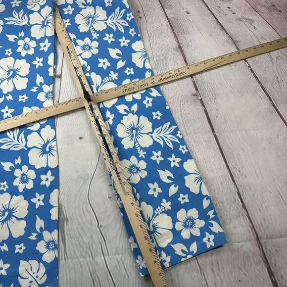 ASOS Design Pants Womens 8 Blue White Hawaiian Floral Hibiscus Straight Leg - Picture 9 of 11